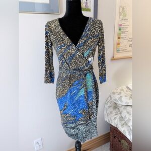 Diane Von Furstenberg Blue and Black Patterned Dress